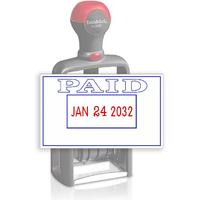 Heavy Duty Style Office Date Stamp With Paid - Self Inking Dater - Style B - Blue & Red Ink Color