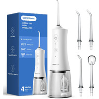 Operan Water Flossers For Teeth Cleaning Upgraded 300Ml Cordless Water Dental Flossers Portable Rechargeable Oral Irrigator With 4 Modes 4 Jet Tips Ipx7 Waterproof Water Floss For Home Travel (White)