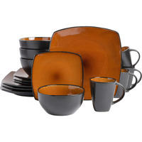 Gibson Soho Lounge Square Reactive Glaze Stoneware Dinnerware Set  Service For 4 (16Pc)  Amber