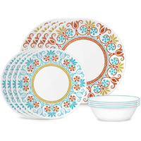 Corelle Global Collection Vitrelle 12-Piece Dinnerware Set  Triple Layer Recycled Glass  Lightweight Eco-Friendly Round Plates And Bowls Set  Terracotta Dreams
