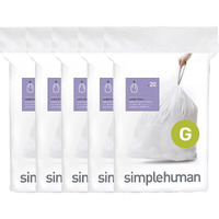 Simplehuman Code G 100 Count Genuine Custom Fit Liners  Drawstring Trash Bags In Dispenser Packs  30 Liter / 8 Gallon  White