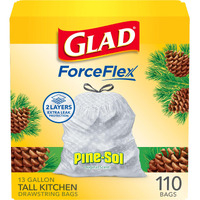 Glad Forceflex Tall Kitchen Trash Bags  13 Gal  Pine-Sol Original  110 Ct (Package May Vary)