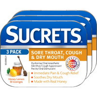 Sucrets Sore Throat & Cough Lozenges  Honey Lemon  18 Count (3 Pack)