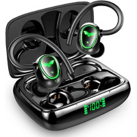 Hujina Bluetooth Wireless Headphones Earbuds 60Hrs Playback Ear Buds Ipx6 Waterproof Stereo Bass Over-Ear Earphones With Earhooks Microphone Led Battery Display For Sports/Workout/Gym/Running