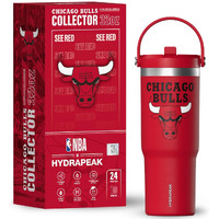 Hydrapeak X Nba Officially Licensed Chicago Bulls 32Oz Nomad Stainless Steel Tumbler With Handle And Straw Lid  Leakproof Water Bottle In Limited Edition Collector's Gift Box