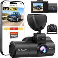 Kingslim 3 Channel 5G Wifi Dash Cam With 64Gb Card  2.5K/1080P Front And Rear Inside Dashcam  2.5K/1080P/1080P Three Way Dash Camera For Cars Auto Ir Night Vision  Loop Recording  App Control(O3Pro)