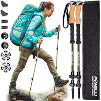 Foxelli Carbon Fiber Trekking Poles - Lightweight Collapsible & Shock-Absorbent Hiking Poles W/Cork Grips  Lever Locks & All Terrain Accessories