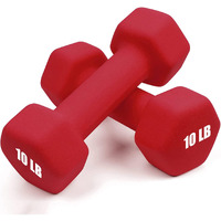 Portzon Set Of 2 Neoprene Dumbbell  Free Weights Of 1-15 Lb  Anti-Slip  Anti-Roll  Hex Shape Red Neoprene Dumbbells