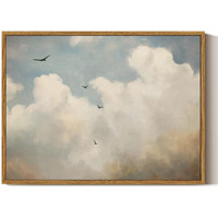 Arpeotcy Vintage Framed Canvas Wall Art  Cloud & Bird Vintage Wall Art For Living Room Bedroom Office  Retro Farmhouse Landscape Kitchen Bathroom Wall Art Prints(12X16 Inch)