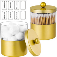 Gaussra Gold Qtip Holder  Apothecary Jars - Stainless Steel Bathroom Jar With Stickers - Farmhouse Decor Qtip Dispenser For Qtips  Cotton Balls  Swabs  Makeup Sponges (2-Pack)
