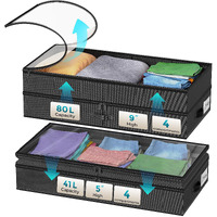 ?Height Adjustable?2 Pack Under Bed Storage Containers 2 Layers Extensible Underbed Storage Bins Clothes Storage Bins Sturdy Sidewalls/Bottom Clear Window For Shoes Storage Organizer(4 Compartments)