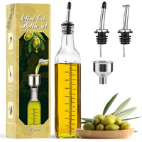 Aozita 17Oz Glass Olive Oil Dispenser Bottle - 500Ml Clear -Oil & Vinegar Cruet With Pourers And Funnel - Olive Oil Carafe Decanter For Kitchen