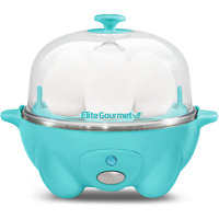 Elite Gourmet Egc-007T# Rapid Egg Cooker  7 Easy-To-Peel  Hard  Medium  Soft Boiled Eggs  Poacher  Omelet Maker  Auto Shut-Off  Alarm  16-Recipe Booklet  Teal