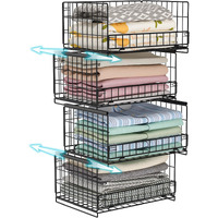 Hongtamoya 4-Tier Sliding Closet Organizers And Storage Shelves  Stackable Closet Shelf Organizer Basket Bins  Drawer Shelf Storage Container For Wardrobe Cupboard Kitchen Bathroom Office  Black