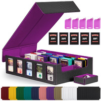Trading Card Storage Box With Commander Display   5-Row Deck Case With Removable Lid; 3900+ Card Deck Box For Mtg Tcg Sports Card  5 Toploaders  5 Stoppers  48 Dividers 1 Dice Tray (Black Purple)
