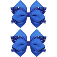 2Pc Glitter Royal Blue Hair Bow Clips 4In Girls Sparkly Sequin Hair Ribbon Barrettes Alligator Hairpins For Teens Toddler Kids Wedding Prom Dance Party Dress Decor Accessories