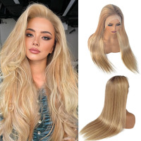 Brown Blonde Balayage Human Hair Wig 22 Inch 13X6 Hd Lace Front Ombre Highlight Wigs With Brown Roots Glueless 180% Density Pre Plucked Golden Brown To Blonde Highlights Wigs For White Women