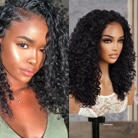 Glam21Usa Studiocut By Pros T Part Swiss Lace Front Wig Medium Curly Bob Deep Wave Middle Center Part Wig For Black Women Heat Resistant Synthetic Wigs Dpl009 (1B-Off Black)