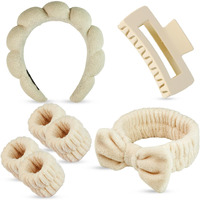 Yaqulen 7 Pcs Spa Set  Facial Headband  Spa Headband And Wristband Set  Skincare Headband  College Style Girl Gift  Hair Accessories For Women And Girls (Khaki)