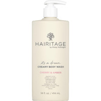 Hairitage Its A Dream Cherry & Amber Scented Creamy Body Wash For Women  Men & Kids - Aa? Fruit Extract For All Skin Types - Vetiver & Guaiac Wood Essential Oils - Removes Skin Impurities  14 Fl Oz.