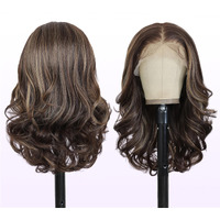 Sisgrace 13?6 Pre Plucked Hd Lace Front Wigs Pre Layered Body Wave Natural Hairline Synthetic Glueless Wigs For Women 18 Inch Tiny Knots Lace Bob Wigs (Brown Mix Dark Blond  18 Inches)