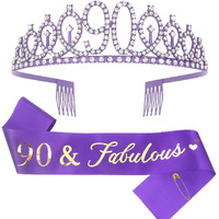 Cieher 90Th Birthday Crown + 90 & Fabulous Birthday Sash  Purple 90Th Birthday Decorations For Women  90Th Birthday Gifts For Women  Happy 90Th Birthday Cake Topper Purple