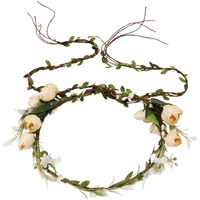 Yission Beige Flower Crown Floral Wreath Headband Flower Women Girl Headpiece Hair Accessories For Wedding Photo Shoot Festivals