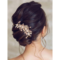Earent Bridal Flower Hair Vine Gold Pearl Hair Pieces Crystal Wedding Bride Hair Accessories For Women