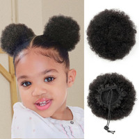 Isheeny Medium Human Hair Bun For Girls 5-8 Years Old  Human Hair Natural Drawstring Ponytail Hair Extensions Black For Little Girls  Curly Bun Hairpiece  Soft  And Durable For Repeated Use