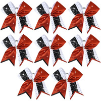 8 Pcs Large Glitter Cheer Bows 8"" Rhinestones Hair Bows Sparkly Cheerleading Softball Team Bow Hair Ponytail Holder Accessories For Cheerleaders Football Competition Sports- Red Black