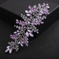 Teyglen Crystal Wedding Headband Bridal Purple Rhinestone Hair Vine Hair Accessories Handmade Headpieces Sparkly Purple Crystal Hair Pieces For Women Girls