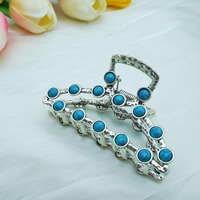 Large Metal Hair Claw Clips Turquoise Blue Stone Hair Claw Clip Western Hair Clips Nonslip Hair Accessories For Women Thick Hair Flower Silver