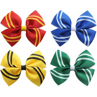 4Pcs Wizard Stripe Hair Clips Magical House Hair Bow Halloween Costume Accessory Christmas Party Gift