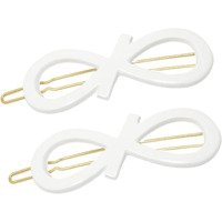 Parcelona French Ribbon Knot Infinity 2 1/4"" Small Celluloid Acetate Hair Clips With Tige Boule Clasp Set Of 2 Fashion Durable Styling No Slip Grip Women Hair Accessories Girls Side Slide-In Barrette Clip  Made In France (Solid White)