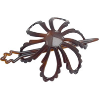 Parcelona French Floral Wavy Petal Tortoise Brown Shell Cellulose Chignon Ponytail Bun Holder Cover Cage Cap Hair Slider Pin Thru Hair Updo With Stick
