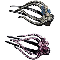 Yusier 2Pcs Heart-Shaped Rhinestone Hair Clips - Duckbill Ponytail Barrettes With Decorative Design (Plum Blossom-C)