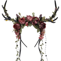 Mostory Dark Flower Antler Headband - Floral Black Reindeer Headpiece For Renaissance Accessories Women  Woodland Deer Hairband With Vine For Mother Nature Costume Cosplay Fairy Aesthetic