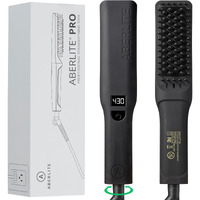 Aberlite Pro (Upgraded) - Professional Black Beard Straightener - Anti-Scald Comb Tooth - Ionic Conditioning - For All Beard Types