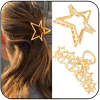 Casdre Star Hair Claw Clips Gold Metal Jaw Clip Medium Hair Clips Hair Clamps Accessories For Women(Pack Of 2)