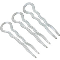 Parcelona French Sleek Clear Large 3 1/2"" Celluloid Made In France Set Of 3 Wavy Crink U Shaped Chignon Hair Pins Updo Bun Pin Sticks For Women And Girls