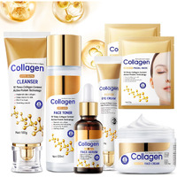 Collagen Skin Care Set  Anti Aging Skincare Set For Wrinkles & Fine Lines  Shrink Pores  Hydrate & Firm Skin  7 Pcs Skincare Kits For Women With Cleanser  Toner  Serum  Cream  Eye Cream  2 Pcs Masks.