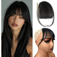 Aiduzety Clip In Bangs 100% Human Hair Clip On Wispy Bangs Fringe With Temples Hairpieces Fake Front Bangs Extensions For Women For Daily Wear (Black)