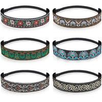 Qianyu 6 Pcs Woman Adjustable Headband Non Slip Velvet Lined Retro Style Stretch Cute Headband For Women Girls Elastic Fabric Sport Yoga Work Makeup Stylish Hair Accessories Hairband