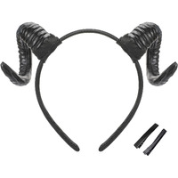 Mostory Black Demon Horns Headband - Devil Sheep Horns Headband Goat Horns Hairband For Halloween Renaissance Renfaire Costume Adult Cosplay Photo Shoot