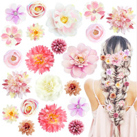 21 Pcs Silk Flower Hair Clip Women Aesthetic Boho Pink Floral Hair Barrettes Handmade Rose Bride Barre Hair Accessories Wedding
