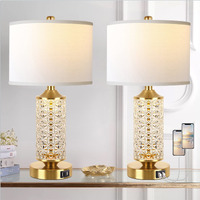 Qimh Set Of 2 Table Lamps With Usb Ports  Modern Bedside Lamp With Led Night Light For Bedroom  Nightstand Lamps For Living Room Office (Gold)(2 Bulbs Include)