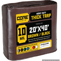Core Tarps Heavy Duty 10 Mil Tarp Cover  Waterproof  Uv Resistant  Rip And Tear Proof  Poly Tarpaulin With Reinforced Edges For Roof  Camping  Patio  Pool  Boat (Brown/Black 20' X 40')