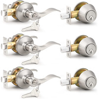 Probrico 3 Set Of Satin Nickel Exterior Entry Lever And Single Cylinder Deadbolt Keyed Alike Combo Pack  Keyed Handleset Lockset Exterior(For Front Door And Outside Gate)