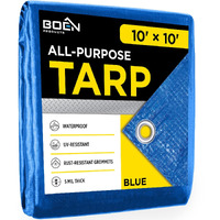 Multi-Purpose Large Tarp Waterproof Cover | Blue  10' X 10' 5 Mil Thick | Rip Proof Tarps | Thick Weave Material  Uv Resistant Great For Tarpaulin Canopy Tent  Boat  Rv Or Pool Cover