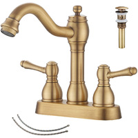 Ggstudy Antique Brass Bathroom Faucet 2 Handles 4 Inches Centerset Rv Bathroom Vanity Faucet With Drain Assembly And Supply Hose Lavatory Faucet